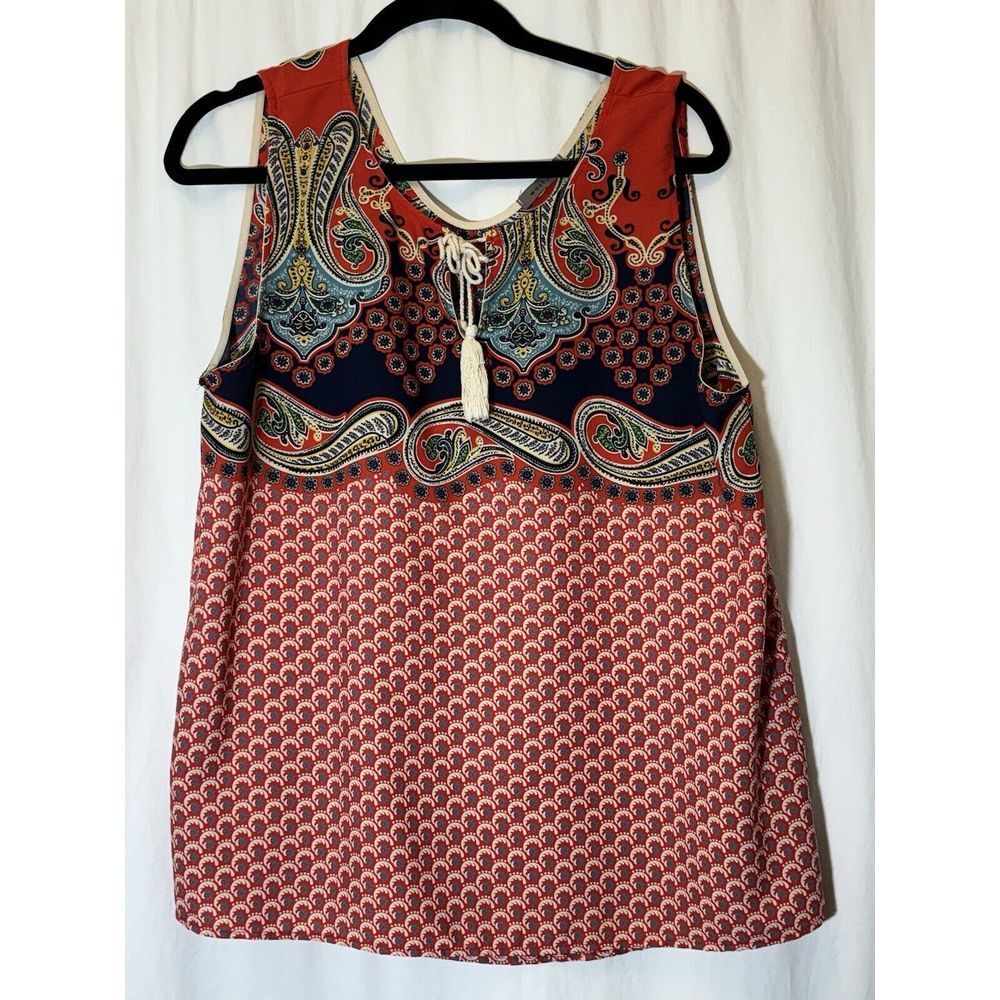 Women's West Kei Red Blue Paisley Floral Tank Top‎ Sleeveless XL DD11